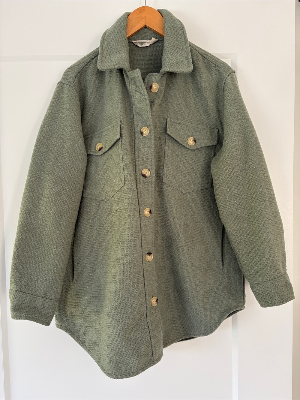 Oversized Button-Front Shacket in Sage Green by Retro D